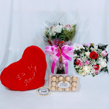 Buquê rosas pelúcia e chocolate