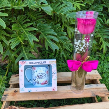 Botão rosa no tubo caneca mãe