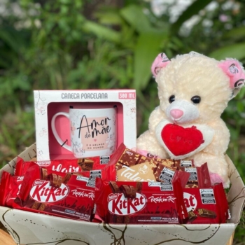 Cesta chocolate com urso